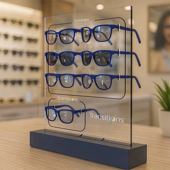 Expositor em acrílico para portfólios automotivos no ponto de venda